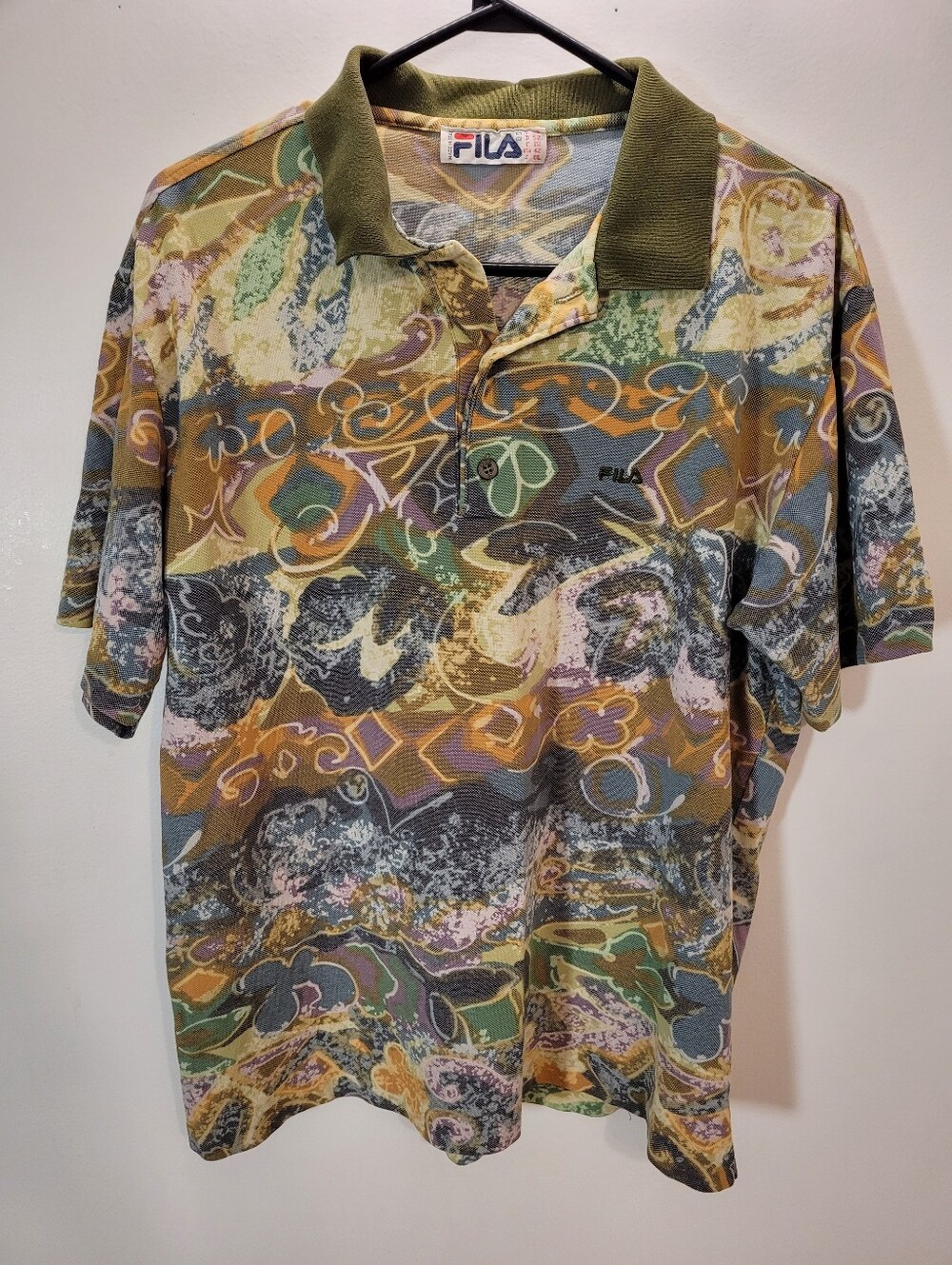 Fila Vintage Multi-Color Full Print Abstract Pattern 90s Polo - Xxl
